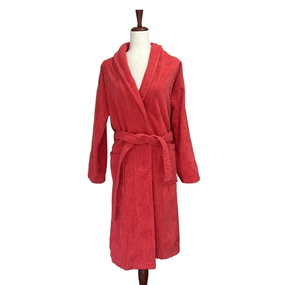 Christy Women's Medium Red Bathrobe Heavy Terrycloth Cotton Robe Luxury